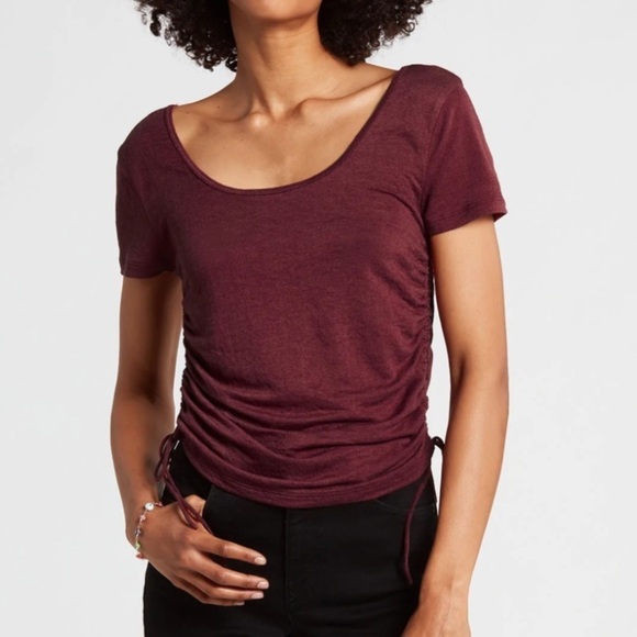 NWT Volcom Shore Shook Ruched Side Short Sleeve Top Maroon - Picture 3 of 8